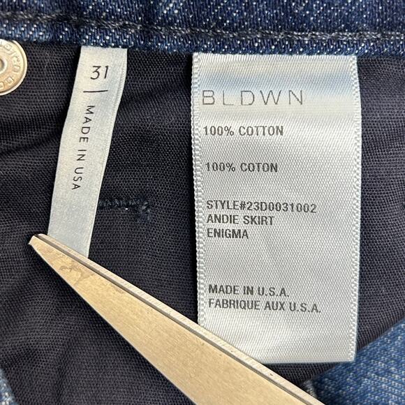 BLDWN Denim Mini Skirt Size 31/12 Andie Asymmetric Dark Wash Preppy Casual - Picture 6 of 7